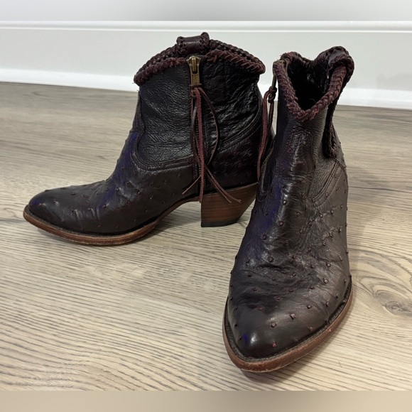 Allens Boots EXOTIC OSTRICH $ Leather Wingtip Shorty Cowgirl Boots Size 8.5 $899 - Picture 3 of 11